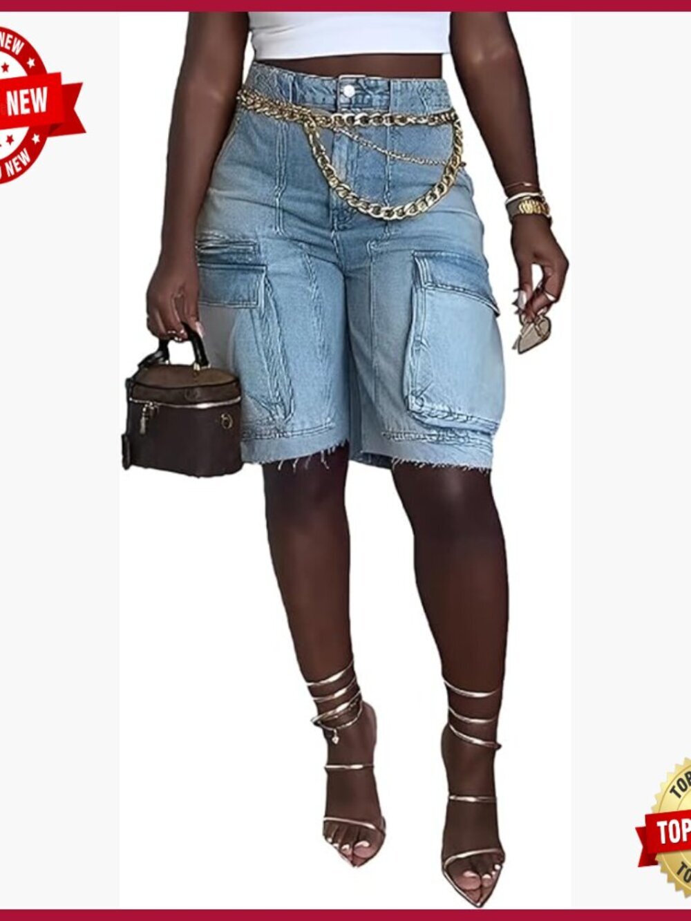 High Waisted Straight Leg Cargo Jean Shorts with Pockets
